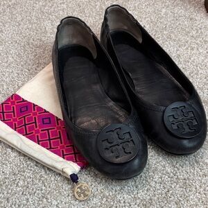 Tory Burch Black Leather Minnie Flats